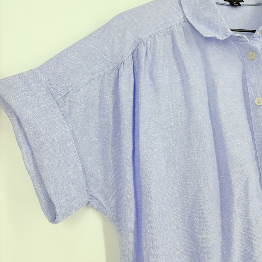 J. Crew Baird McNutt Relaxed Fit Short Sleeve Irish Linen Blue Shirt Dress - Picture 12 of 13